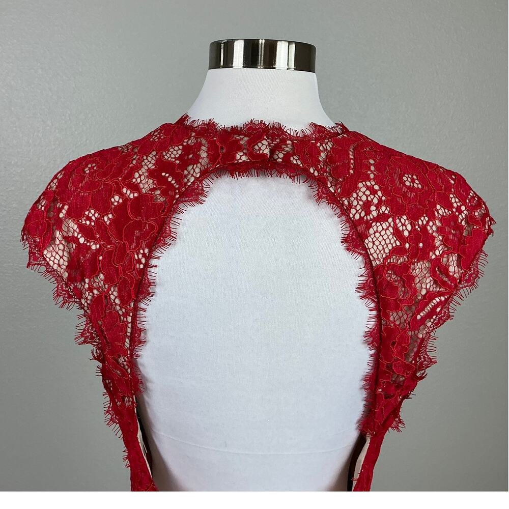 Aidan Mattox Red Lace Deep V Open Backless Colorf… - image 9
